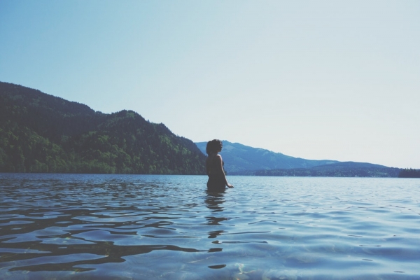 woman half-submerged in water