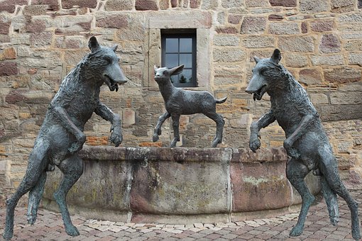 Fountain, Wolf, Lamb, Sheep, Wolf Hagen